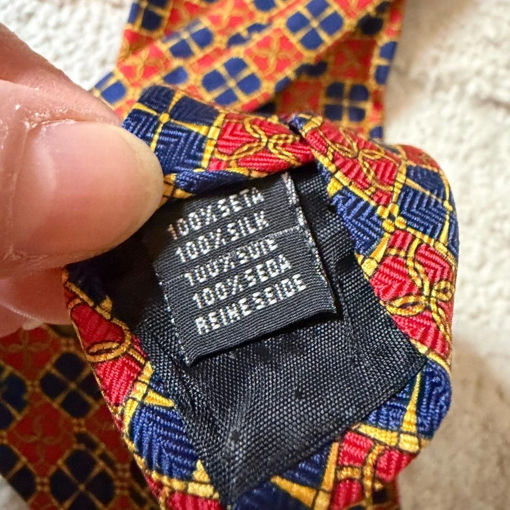 Giampiero Valenti Necktie Mens OS Red‎ Blue Gold Silk Geometric Made in Italy
